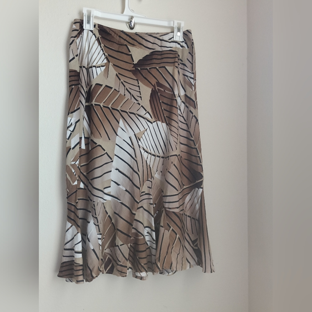 East 5th Skirt Women 8 Brown & White Leaf Pattern A-Line Bohemian Versatile VTG
